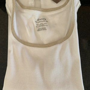 CHICO'S RIBBED ULTIMATE TANK TOP WITH GOLD TRIM - SIZE 2 - NEW WITH TAG